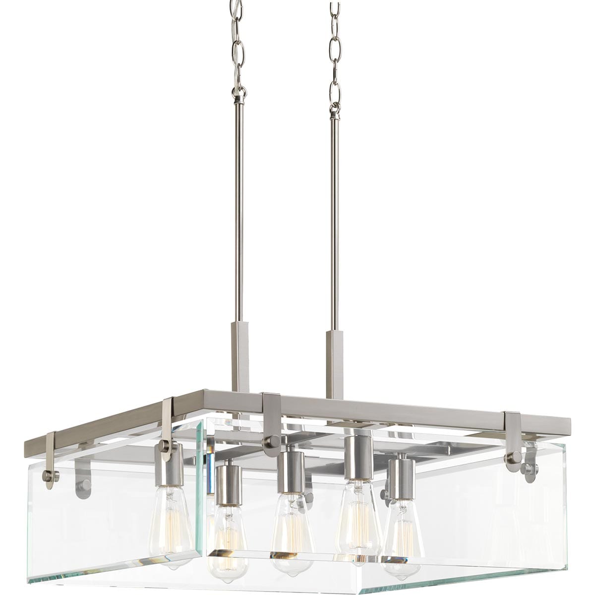 Progress Lighting Glayse 5 -Light Brushed Nickel Modern/contemporary Beveled glass Square Large Hanging Pendant light 1007377