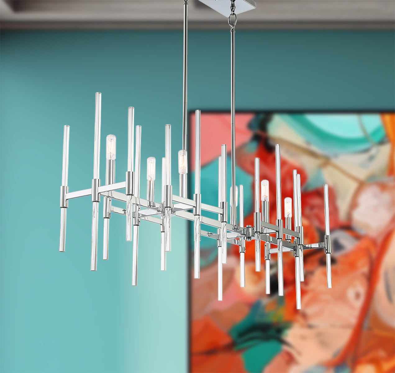 Minka Lavery Pillar 6 -Light Chrome Transitional Linear Large Hanging Kitchen island light 1664220