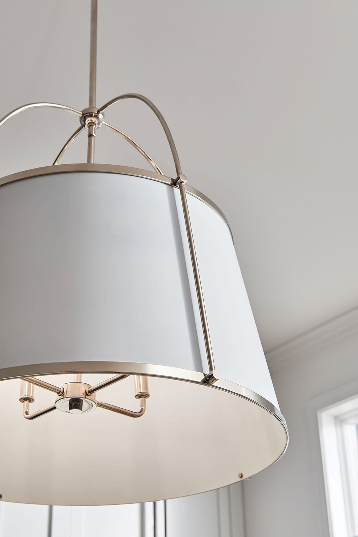 Hinkley Clarke Polished Nickel + Matte White Traditional Drum Large Hanging Pendant light 6571125