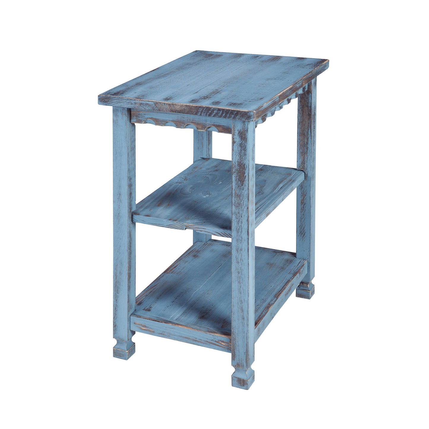 Alaterre Furniture Country Cottage End Table, Narrow Side Table with Two Storage Shelves, Rustic Farmhouse Night Stand or Living Room Furniture, White Antique Finish