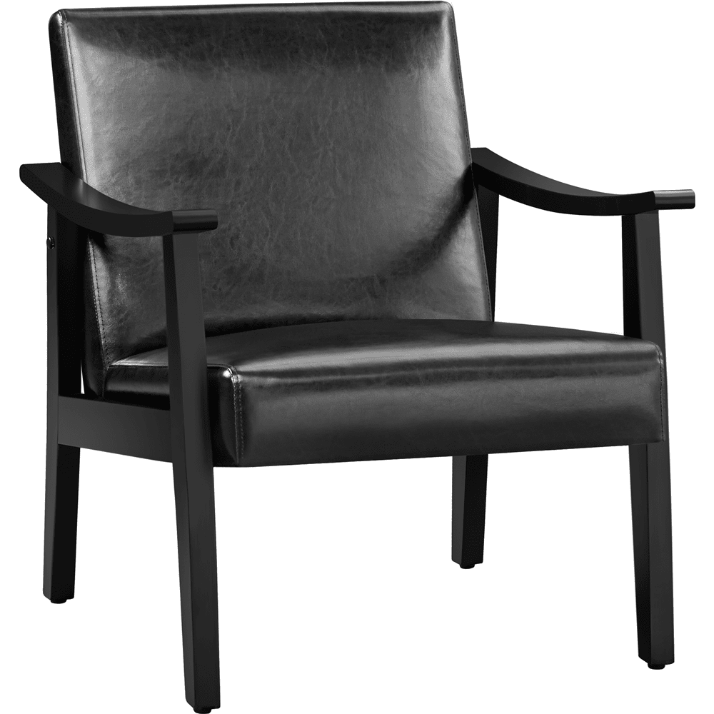 Alden Design Modern Accent Chair with Wooden Frame, Warm Brown Faux Leather