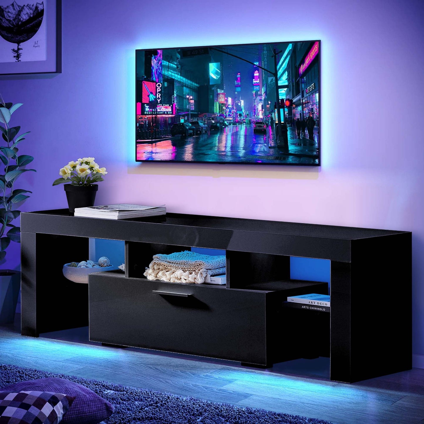 Aukfa LED TV Stand for TVs up to 60", Storage TV Cabinet for Living Room - White