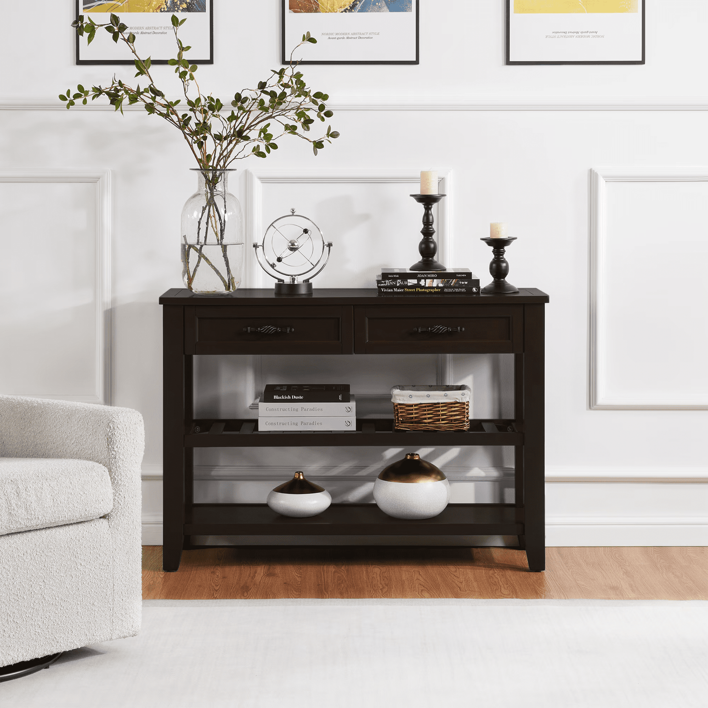 Aukfa Narrow Console Table with Storage Drawer, Entryway Table, Sofa Table for Living Room, White