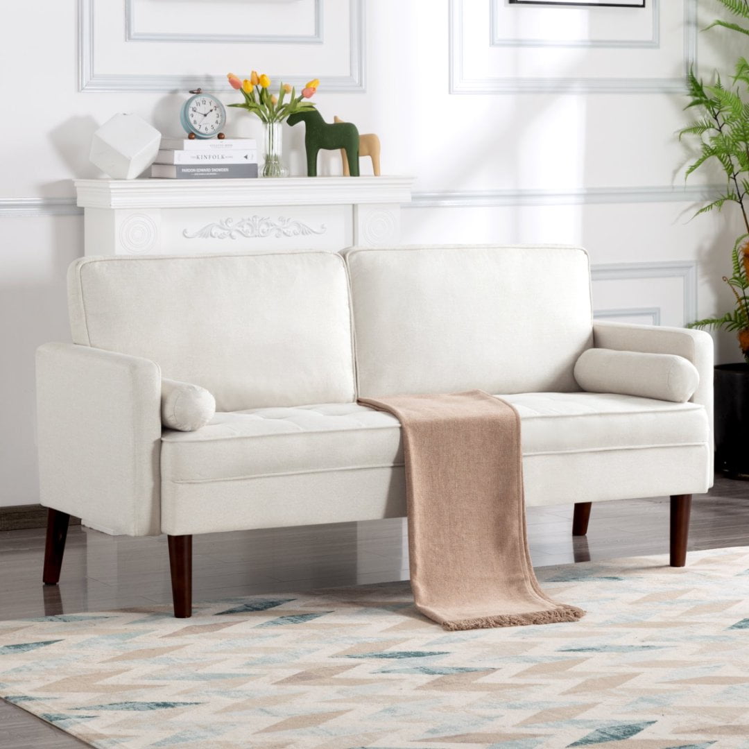 BSHTI 65 inch Modern Couch/Loveseat,Detachable Backrest Minimalist Design Loveseat with Solid Tapered Wood Legs for Living Room,Home Office,Bedroom(Off-white)