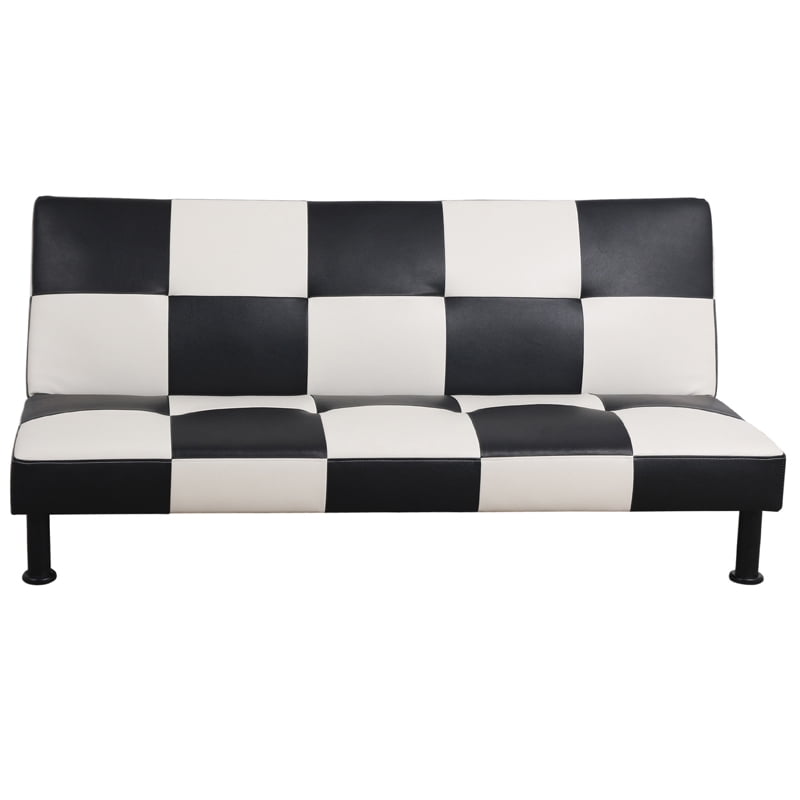 Convertible Futon Sofa Bed Leather Loveseat Adjustable Sleeper Sofa Couch for Living Room Small Apartment,Black and White