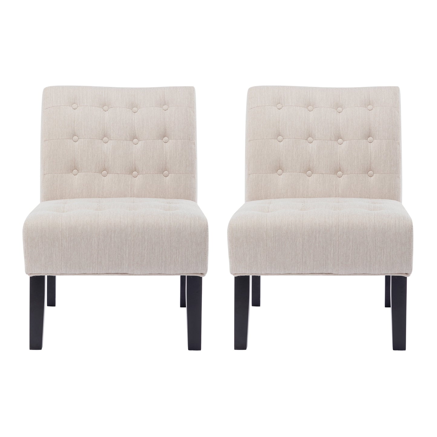 Noble House Loverin Fabric Tufted Slipper Chairs, Set of 2, Beige and Matte Black