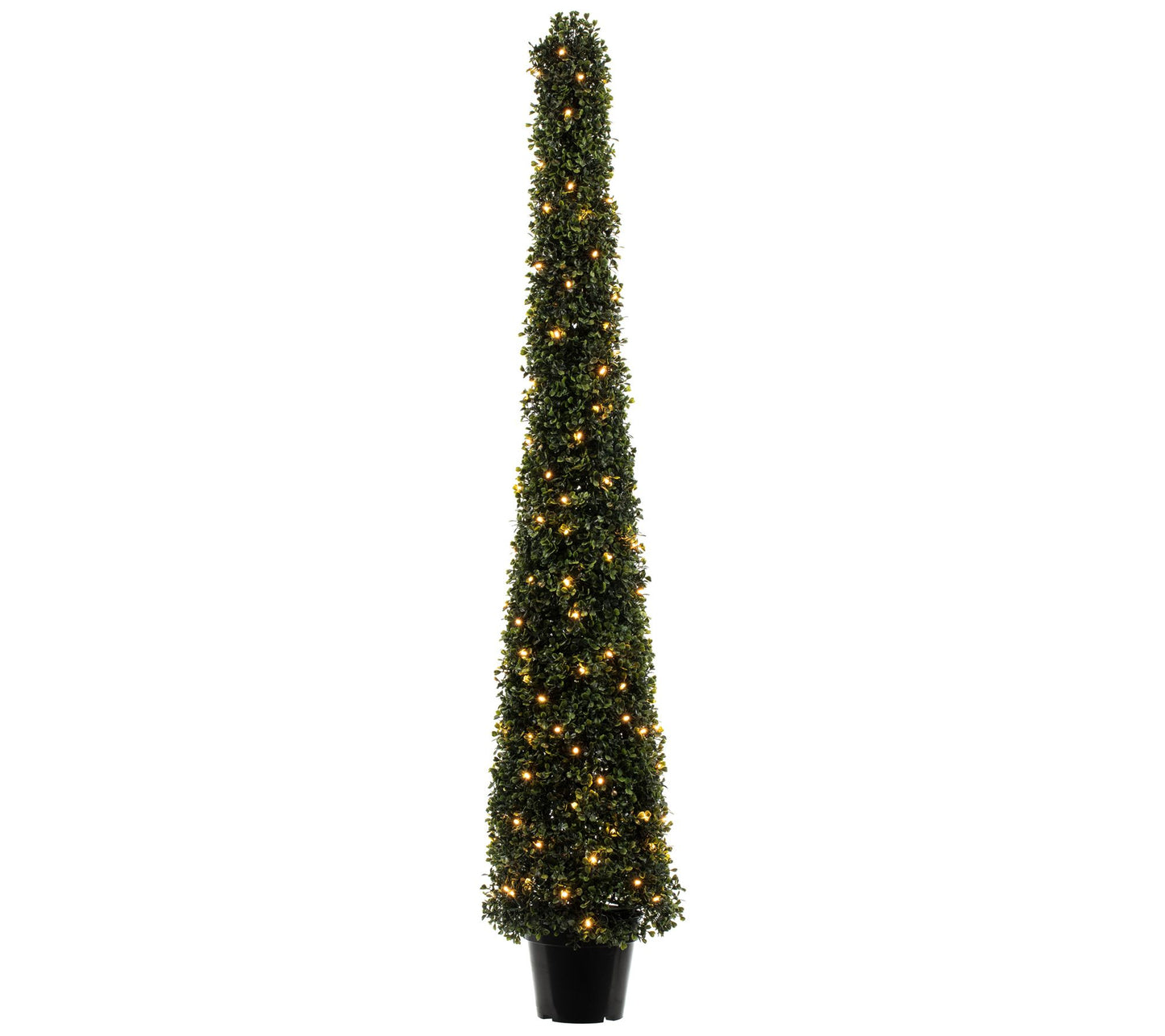Vickerman 5' Potted Artificial Boxwood Cone with Warm White Lt