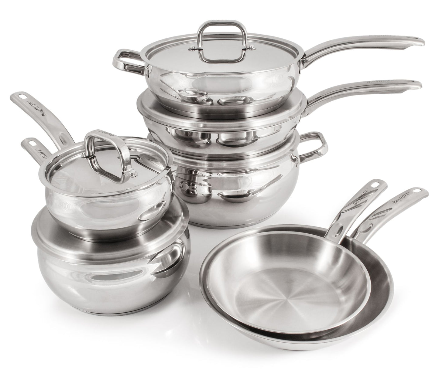 BergHOFF Belly Shape 12pc 18/10 SS Cookware Set w/ Metal Lids