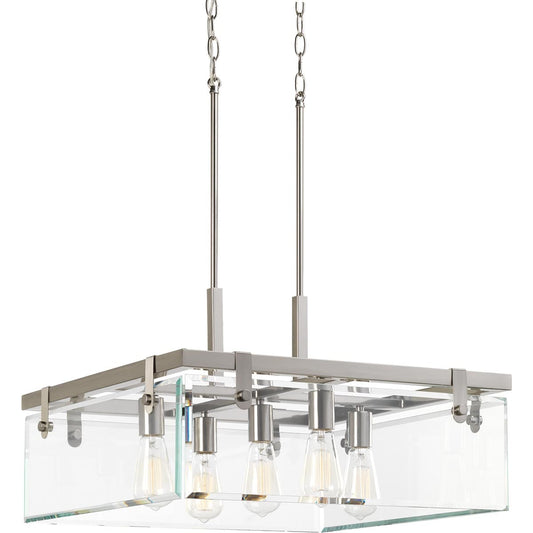 Progress Lighting Glayse 5 -Light Brushed Nickel Modern/contemporary Beveled glass Square Large Hanging Pendant light 1007377