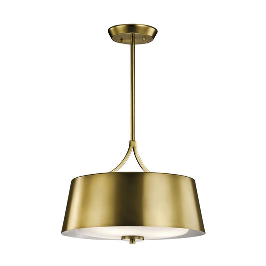 Kichler Maclain 3 -Light Natural Brass Transitional Etched glass Drum Medium Hanging Pendant light 1253305