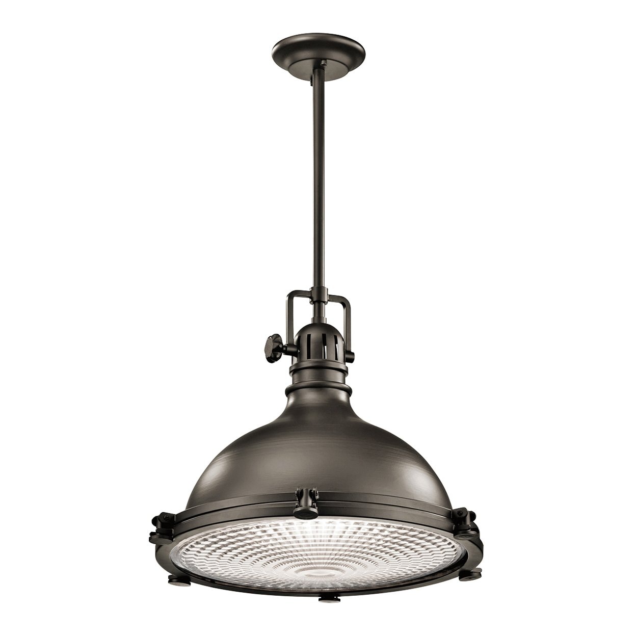 Kichler Hatteras Bay 1 -Light Olde Bronze Transitional Ribbed glass Lantern Medium Hanging Pendant light 1253083