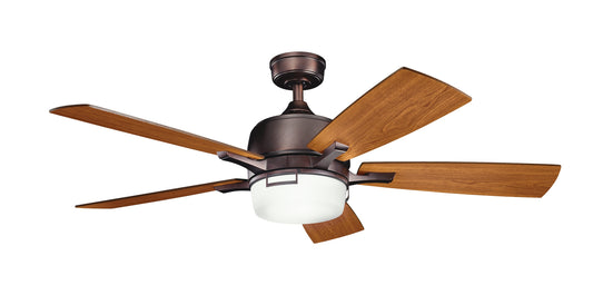 Kichler Leeds 52-in Integrated LED Oil Brushed Bronze with Walnut/Cherry Blades Ceiling Fan With Light - Remote Included ( 5 -Blade ) 1695043