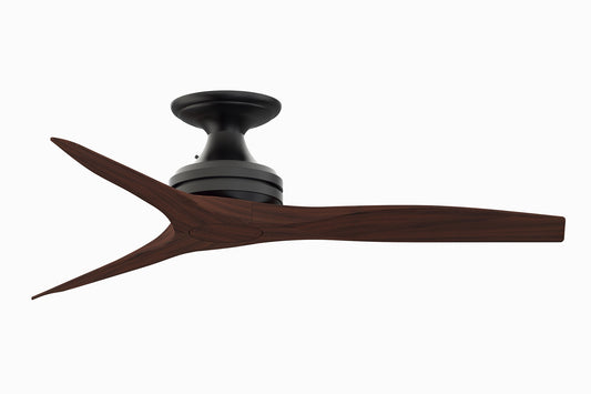 Fanimation Spitfire 48-in Outdoor Flush Mount Black with Whiskey Wood Blades Propeller Ceiling Fan Light Kit Compatible - Remote Included ( 3 -Blade ) 3073164
