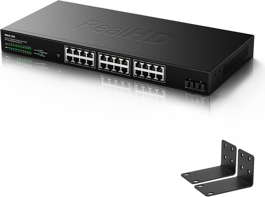 24 Port 2.5Gb Unmanaged Ethernet Network Switch 24x2.5 Gigabit Base-T Port | 2 x 10G SFP+ | Compatible with 10-100-1000Mbps Devices | Fanless Quiet Metal Internet Switch | Rack Mount | 160G Bandwidth