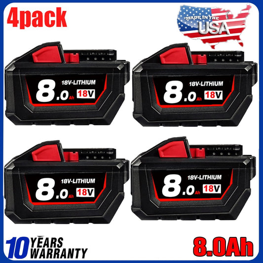 4-Pack for Milwaukee 48-11-1852 M18 REDLITHIUM XC 8.0Ah Lithium-Ion Extended Capacity Battery