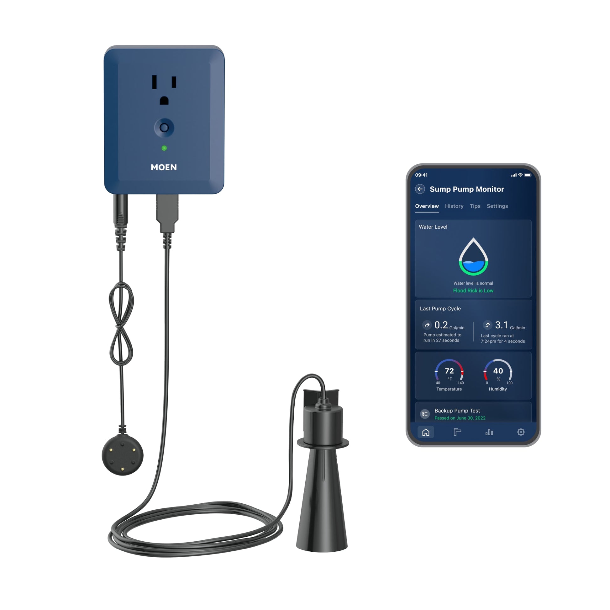Moen Smart Sump Pump Monitor Indoor Smart Water Leak Detector S2000ESUSA