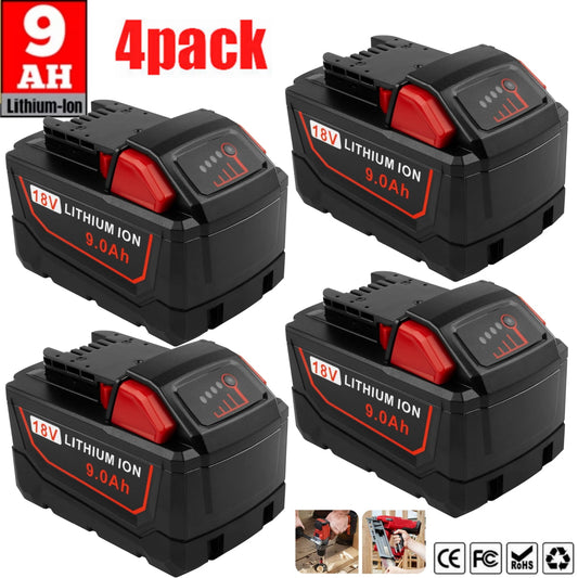 4Pack 18V 9.0Ah Tool Battery for Milwaukee 48-11-1880 M18 Lithium Ion XC 9Ah Battery