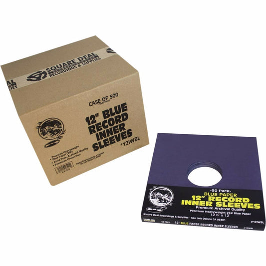 (500) Blue Paper Super Heavyweight 12" Record Inner Sleeves with Center Hole - 12IWBL