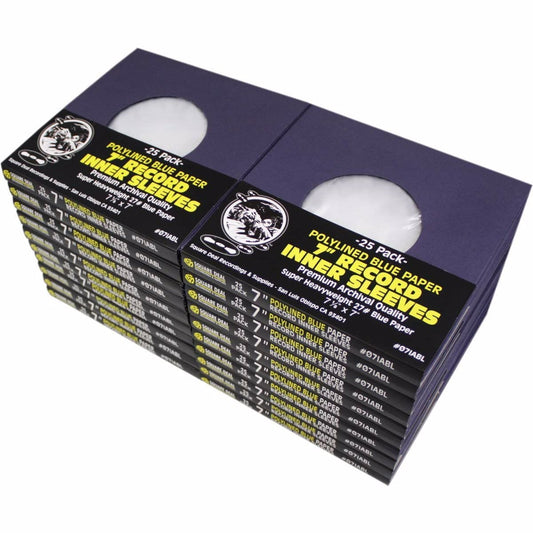 (500) Super Heavyweight Polylined Blue Paper Inner Sleeves for 7" Records - Archival Quality, Acid-Free, Static-Free - Premium Protection - 07IABL