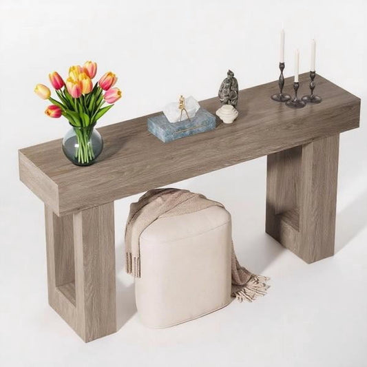 63" Farmhouse Console Table, Rustic Hallway Entryway Table, Engineered Wood MDF, Sturdy with Foot Pads, for Living Room Sofa Hallway, Gray