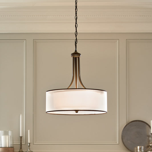 Kichler Lacey 3 -Light Mission Bronze Transitional Etched glass Drum Medium Hanging Pendant light 2594514
