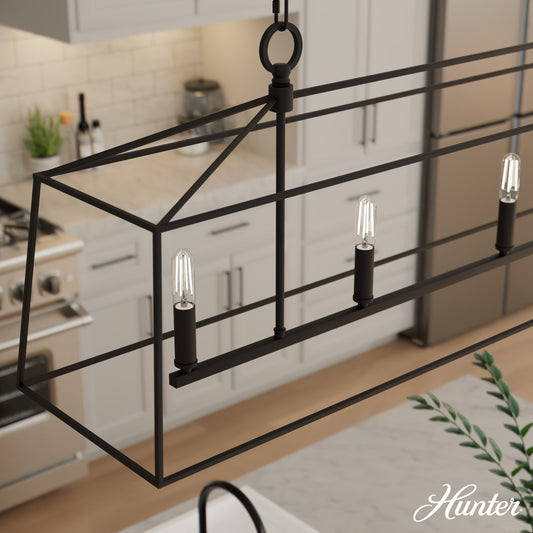 Hunter Fair Oaks 4 -Light Matte Black Transitional Cage For Use in Bedrooms, Dining Rooms, Foyers, Kitchens, Living Rooms Chandelier 5730915