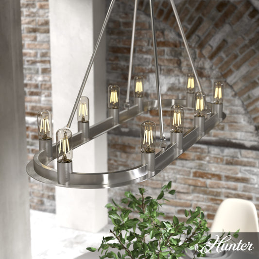 Hunter Saddlewood 10 -Light Brushed Nickel Transitional Bare bulb For Use in Bedrooms, Dining Rooms, Foyers, Kitchens, Living Rooms Chandelier 5228359