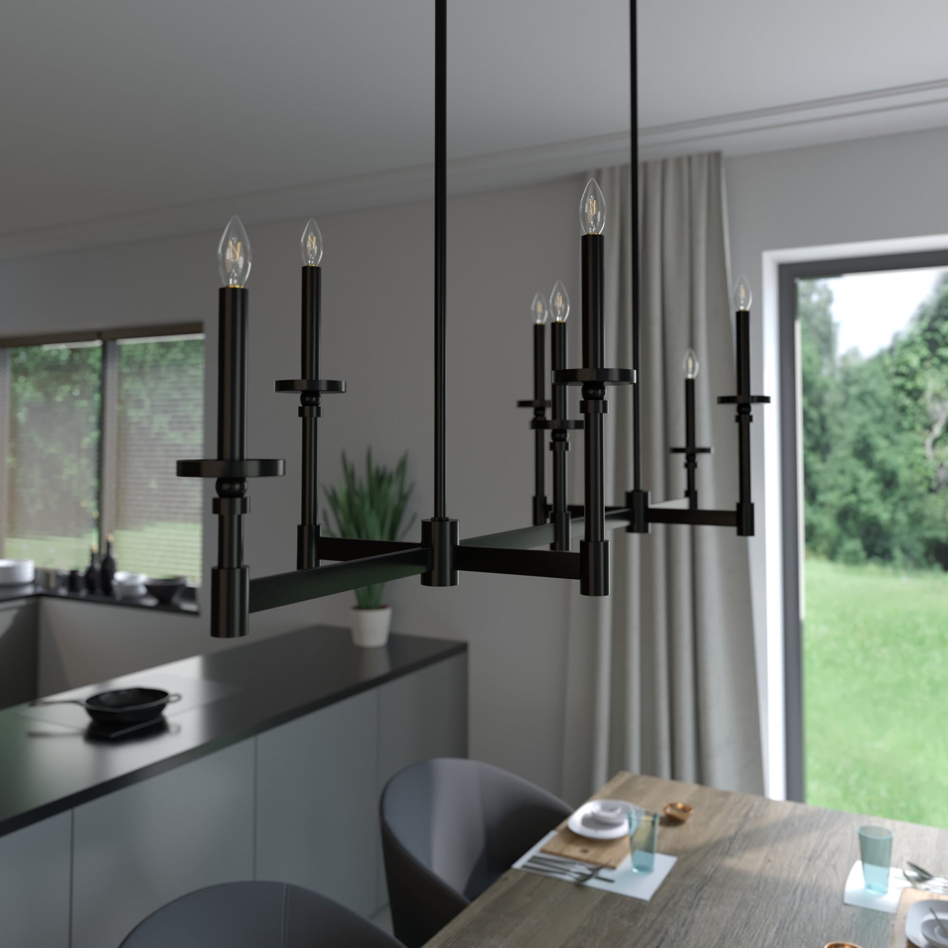 Hunter Briargrove 7 -Light Matte Black Traditional Antler For Use in Bedrooms, Dining Rooms, Foyers, Kitchens, Living Rooms Chandelier 3848145