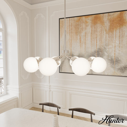 Hunter Hepburn 8 -Light Brushed Nickel Mid-century For Use in Bedrooms, Dining Rooms, Foyers, Kitchens, Living Rooms Chandelier 4849564
