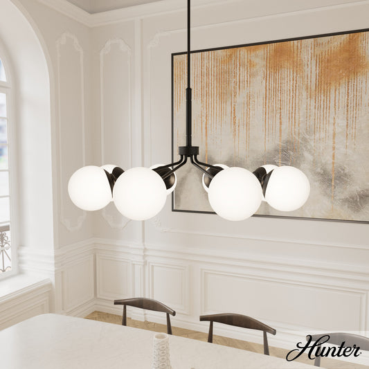 Hunter Hepburn 8 -Light Matte Black Mid-century For Use in Bedrooms, Dining Rooms, Foyers, Kitchens, Living Rooms Chandelier 4849559