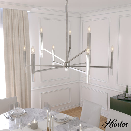 Hunter Sunjai 9 -Light Brushed Nickel Modern/contemporary Bare bulb For Use in Bedrooms, Dining Rooms, Foyers, Kitchens, Living Rooms Chandelier 5228390