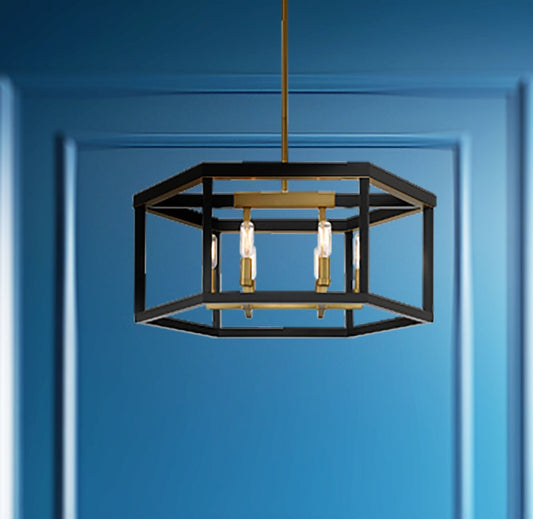 Minka Lavery Union Estates 6 -Light Black and Soft Brass Traditional Geometric Large Hanging Pendant light 5388210
