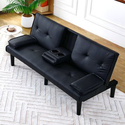 67 inch Futon Sofa Bed Faux Leather Couch Modern Convertible Folding Recliner with 2 Cup Holders for Living Room,Bedroom,Green
