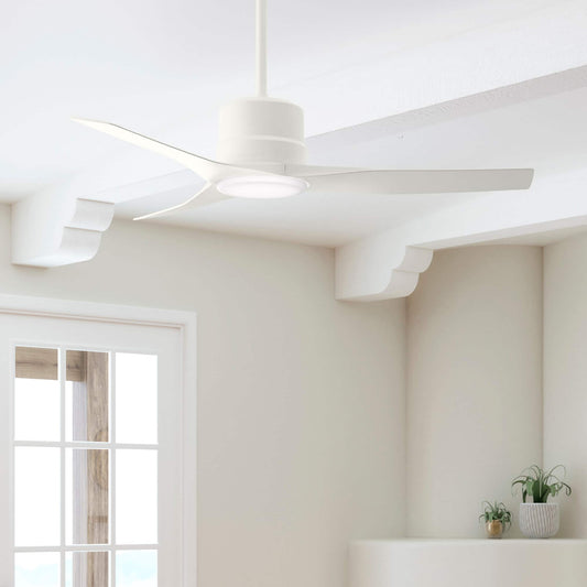 Hunter Piston 52-in Integrated LED Outdoor Fresh White with Fresh White Blades Ceiling Fan With Light - Remote Included ( 3 -Blade ) 5193881