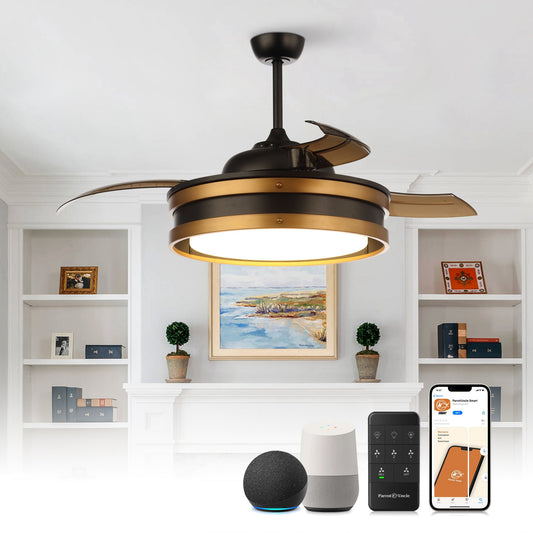 Parrot Uncle 52-in Integrated LED Smart Black with Matte Blades Chandelier Ceiling Fan With Light - Remote Included ( 3 -Blade ) 6309966