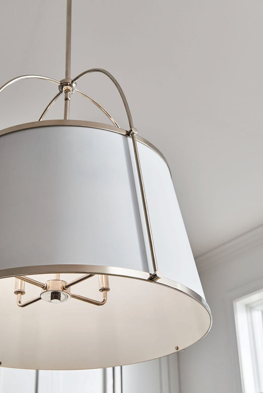 Hinkley Clarke Polished Nickel + Matte White Traditional Drum Large Hanging Pendant light 6571125