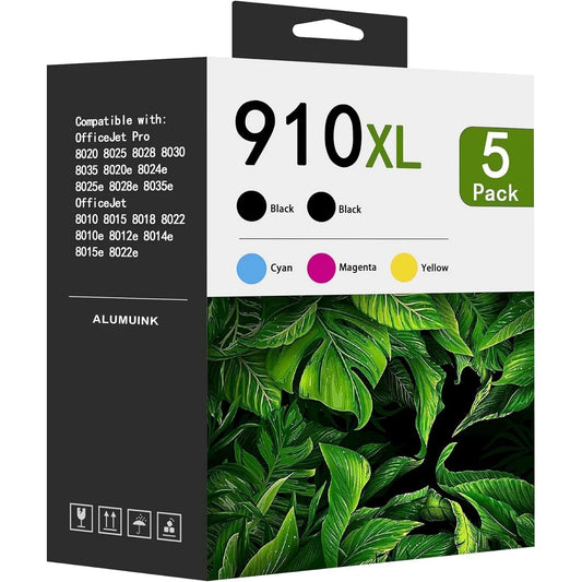 910 Ink 910XL 910 Ink Cartridges Combo Pack (5 Pack, 2 Black/1 Cyan/1 Magenta/1 Yellow) Compatible for HP 910 Ink for OfficeJet 8022e 8028e 8015e 8020 8030 8025e 8010 8035 Printer