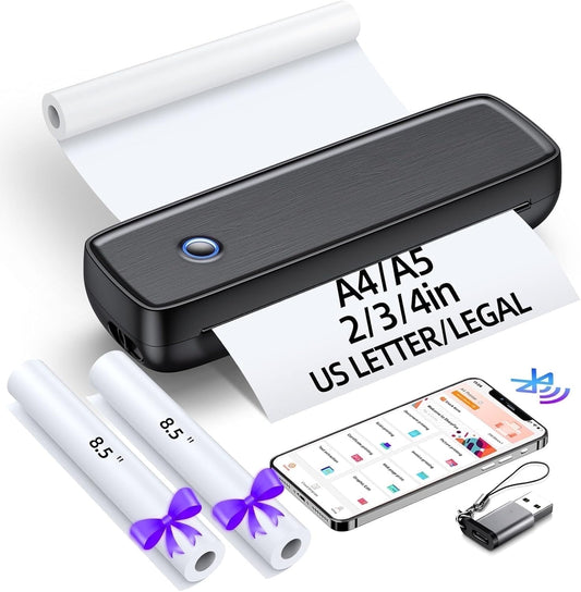 Aixiqee Portable Thermal Printer , Support 8.5" X 11" US Letter, Inkless Printer for A4 Thermal Paper, Compatible with Android iOS & Laptop for Office Car Home, Black