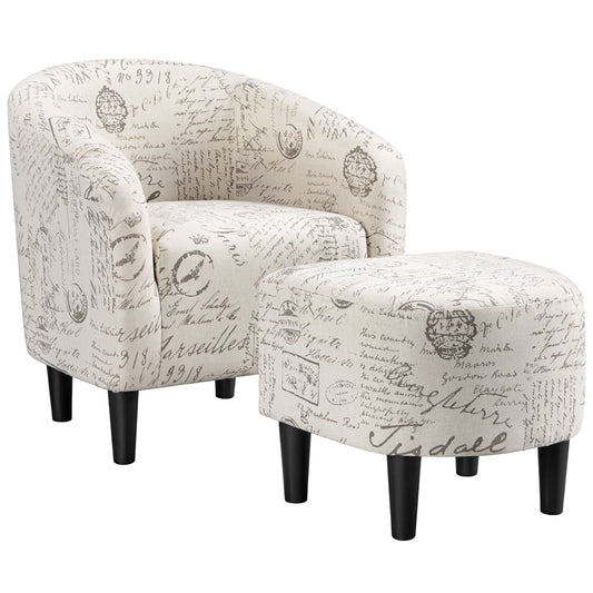 Alden Design Contemporary Upholstered Club Accent Chair with Ottoman for Bedroom Livingroom, Letter Print
