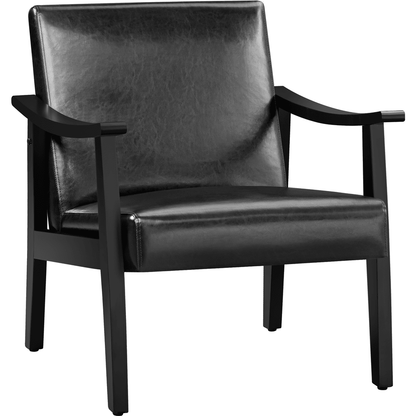 Alden Design Modern Accent Chair with Wooden Frame, Warm Brown Faux Leather