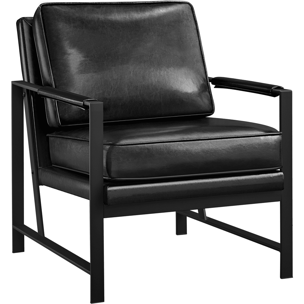 Alden Design Mid-Century Modern Accent Chair with Metal Frame, Brown Faux Leather