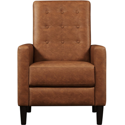 Alden Design Modern Tufted Faux Leather Recliner with Footrest for Living Room, Brown