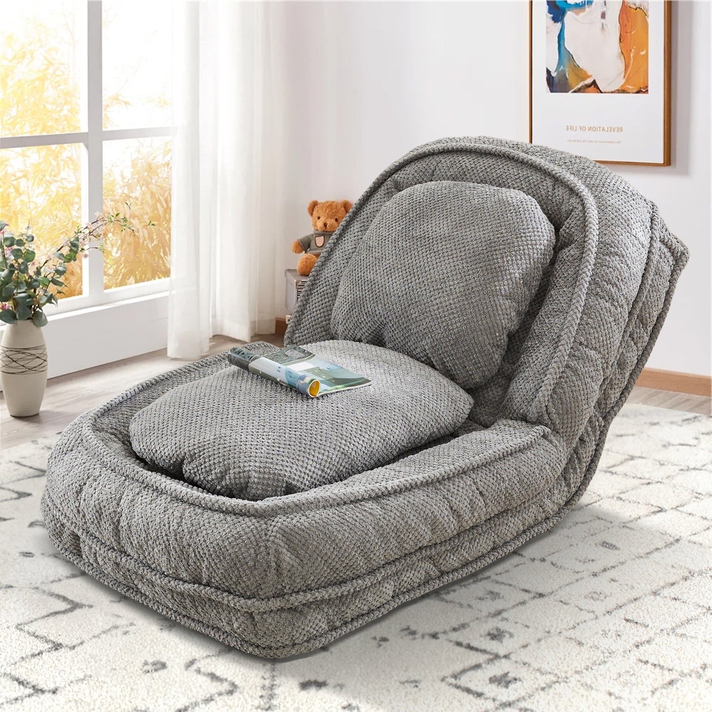 Aukfa Fold Lazy Sofa Bed,Floor Chair Small Couch with 5 Adjustable for Living Room, White