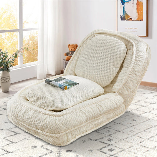 Aukfa Fold Lazy Sofa Bed,Floor Chair Small Couch with 5 Adjustable for Living Room, White
