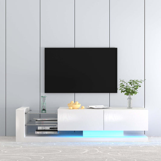 Aukfa Modern TV Stand for TVs up to 75",  TV Console Table, LED Lights, Power Outlets - White