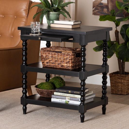 Baxton Studio Imogene Retro-Modern End Table, Turned Legs, Black