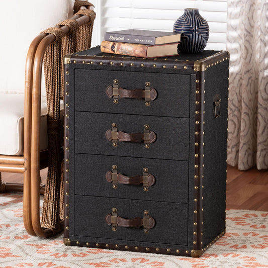 Baxton Studio Jaelyn Vintage End Table, 4-Drawer, Dark Brown