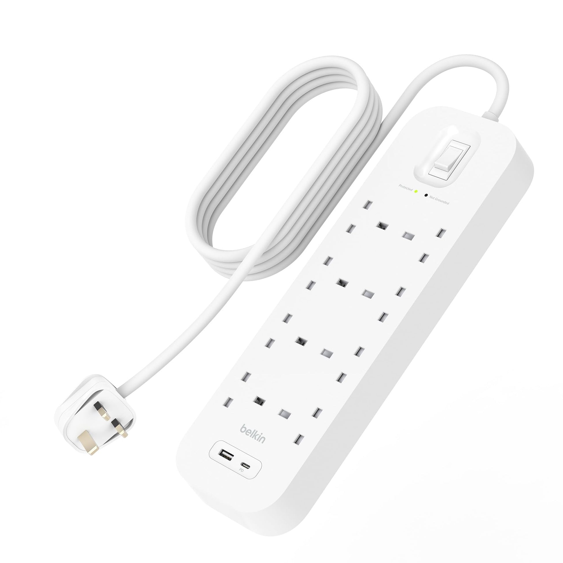 Belkin 8-Outlet Surge Protector Power Strip, Wall-Mountable with 8 AC Outlets, 2M Power Cord, &