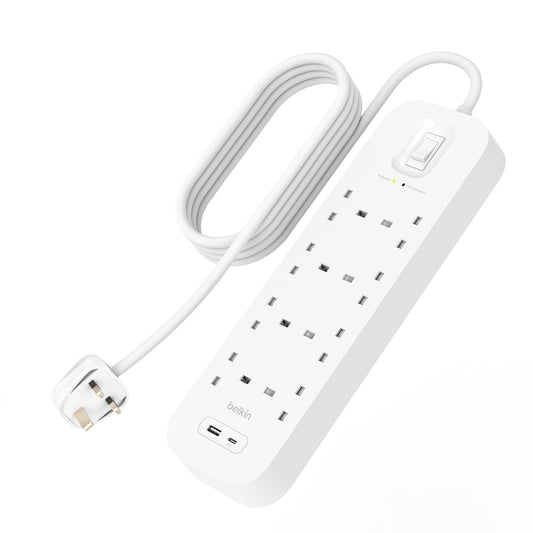Belkin 8-Outlet Surge Protector Power Strip, Wall-Mountable with 8 AC Outlets, 2M Power Cord, &