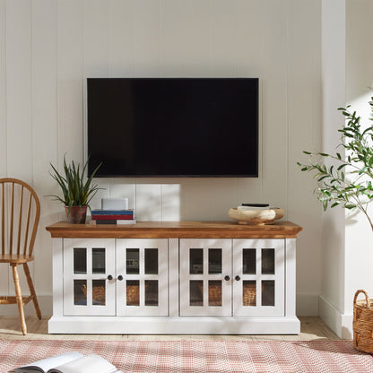 Better Homes & Gardens Canton 4- door TV Stand for TV’s up to 70”, White/Light Honey Finish